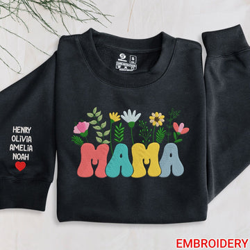 Personalized Gift Custom Embroidered Mama Flower Hoodie with Kids Name, Mother's Day Gift, Embroidered Sweatshirt
